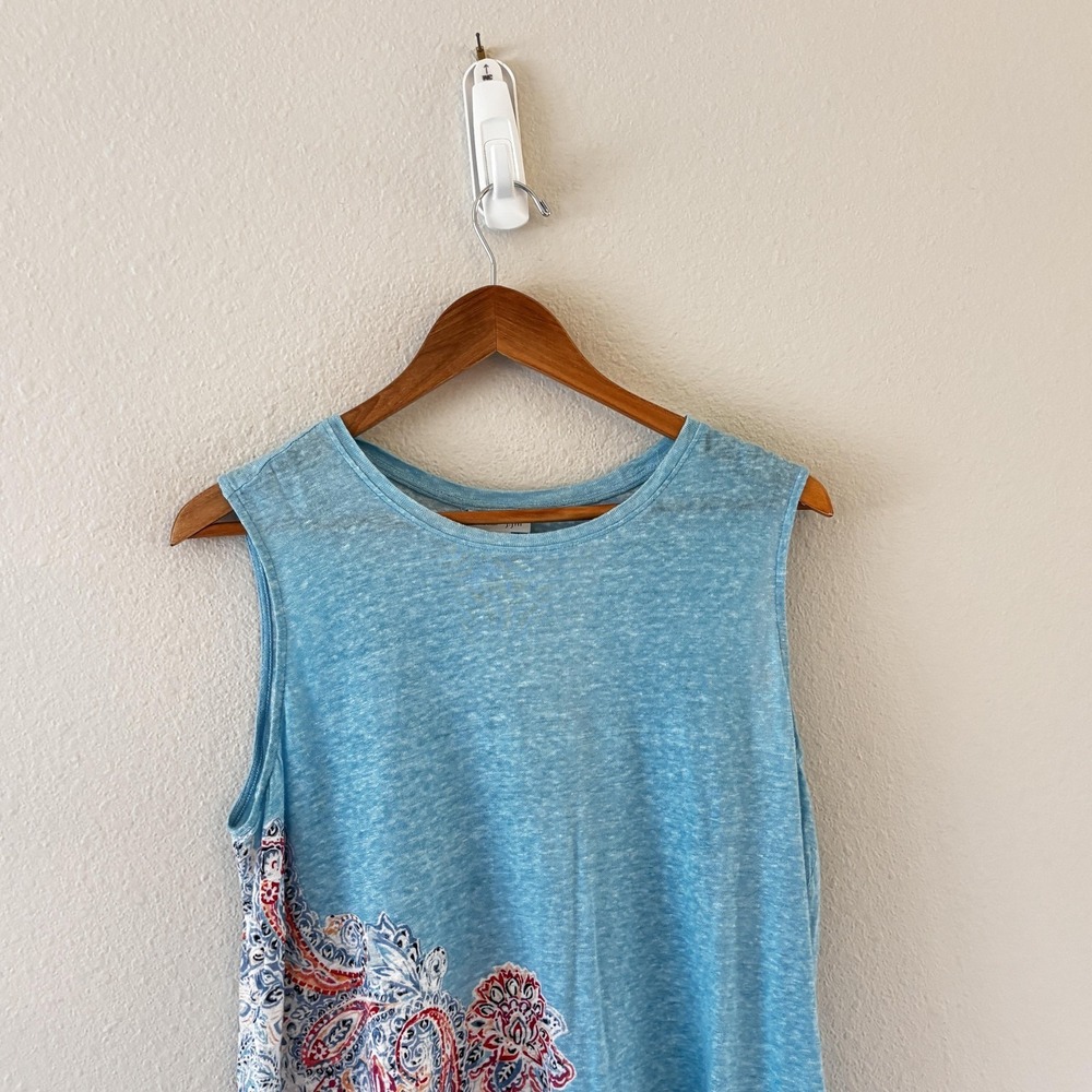 J. Jill Love Linen Tank Top Womens M Blue Paisley Hem Sleeveless Summer Knit - Picture 4 of 9